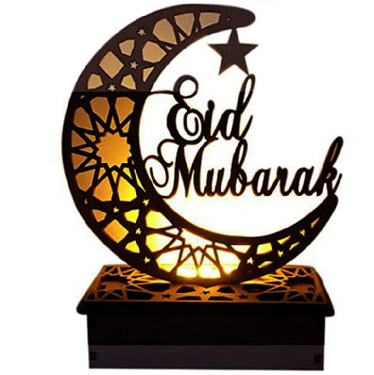 Ramadan Decoration For Home Eid al Fitr Moon Star LED Candle Lights Eid Mubarak Wooden Table Ornaments Islam Muslim Party Supply