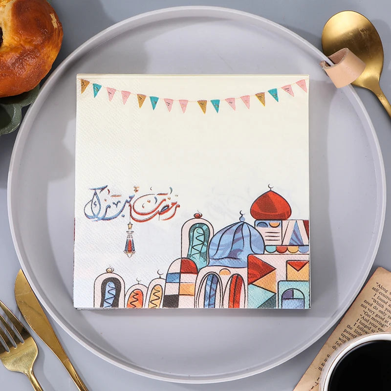 20pcs Ramadan Decorations 2024 Paper Napkin EID Mubarak Islamic Muslim Napkin Ramadan Kareem Mubarak Party Supplies EID Al Adha