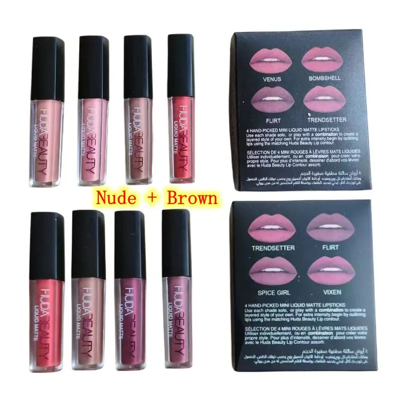 Nude Pink Red Liquid Matte Lip Gloss Kit Waterproof Lip Glaze Tint Non-stick Non-Fading Lipstick Lip Makeup Cosmetic Lip Care