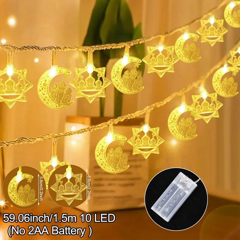 Moon Star Eid Mubarak String Light 2025 Ramadan Decoration For Home Ramadan Kareem Islam Muslim Party Decor Eid Al Adha Gifts