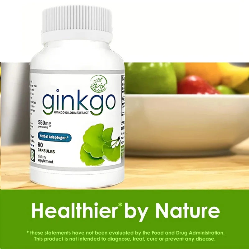 Nutritional Ginkgo biloba 550mg extract supplement cognitive and memory support improves mental clarity and focus 60 capsules