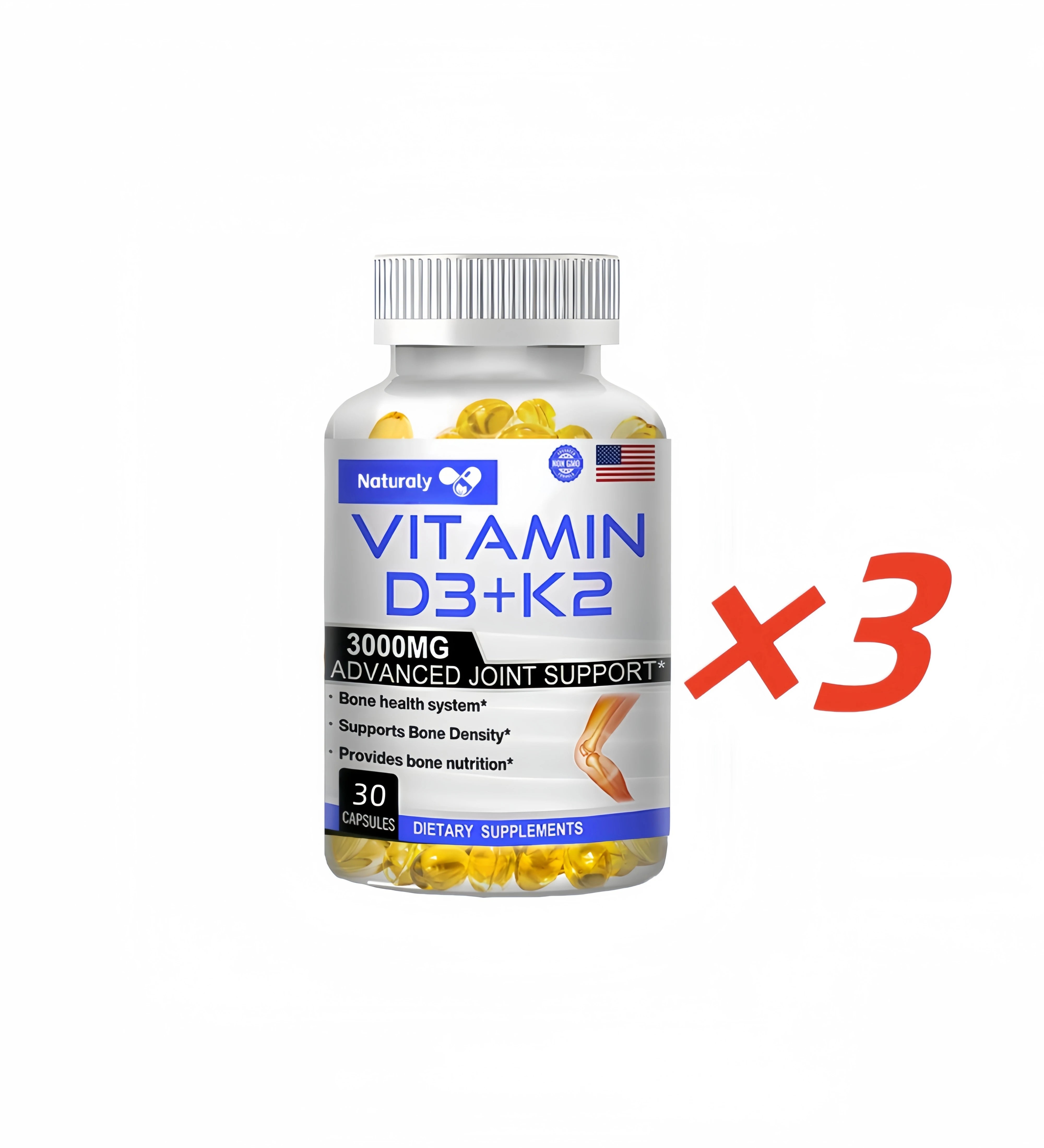 Vitamin D3+K2 Supplement to Support Joint, Bone and Immune Health Non-GMO formula easy-to-swallow vitamin D & K complex