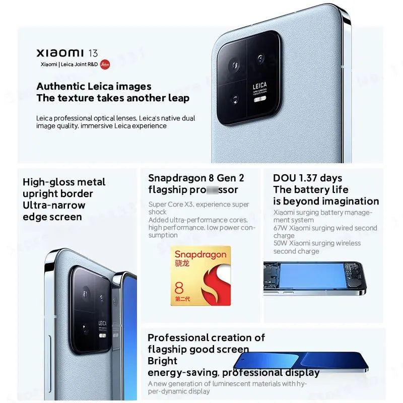 Global ROM Xiaomi Mi 13 Snapdragon 8 Gen 2 120HZ OLED Screen 50MP Leica Camera 67W HyperCharger 4500mAh IP68 MIUI 14