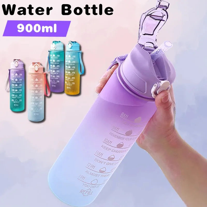 900ML Water Bottle with Straw Time Marker Leak-proof Cup Motivational Portable Water Bottle for Outdoor Sport Fitness BPA Free