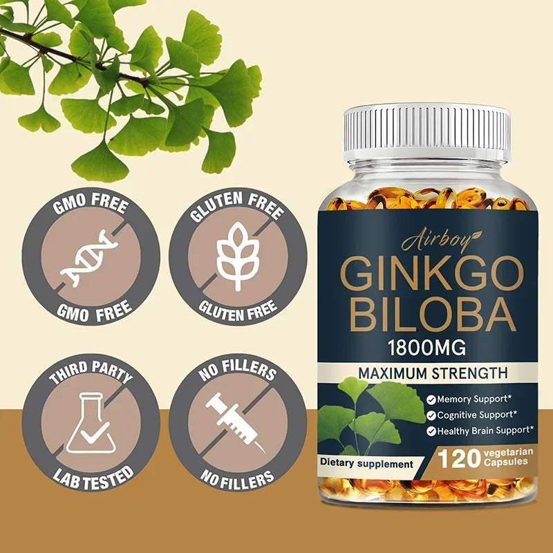 Ginkgo Biloba - Helps Maintain Brain Power, Energy, Memory, Concentration, Anti-Fatigue, Antioxidant