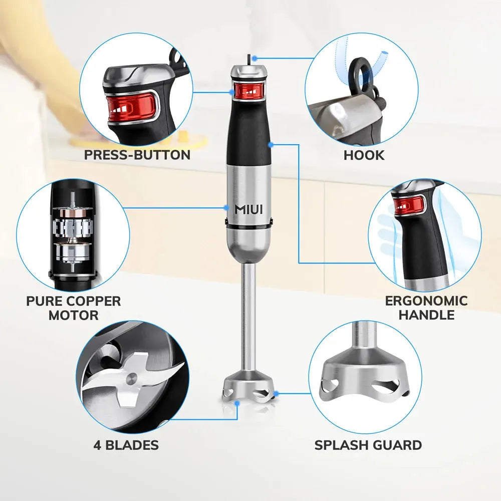 MIUI Electric Hand Held Stick Blender 6-in-1 Multi-Purpose Immersion Hand Blender,Stainless Steel Blades,Home & Kitchen,1200W