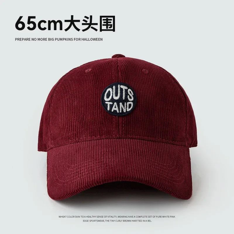 Big Head Baseball Caps for Men Corduroy Warmth Windproof Autumn Winter Embroidered Hat Women Snapback Cap Trucker Hat Gorras