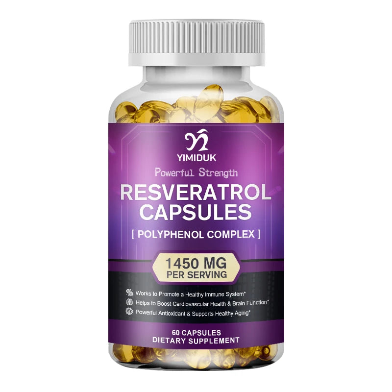 Resveratrol Capsules - Antioxidant Supplement - Supports Healthy Aging & Promotes Immune, Brain Boost & Joint Support