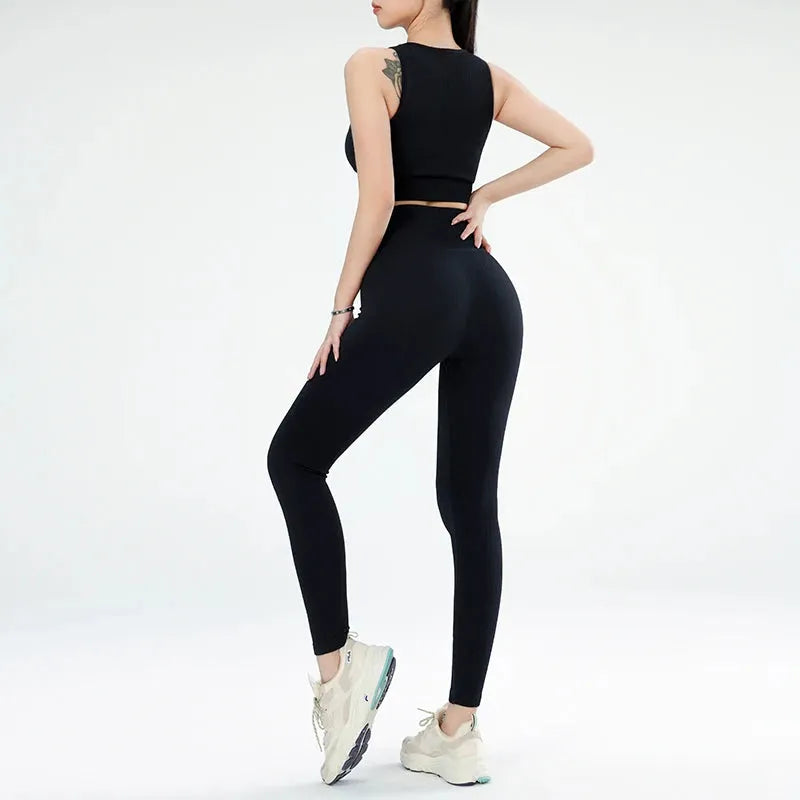 Women's sports fitness suit yoga running shock bra underwear slim leg lift hip tight base nine minutes trousers