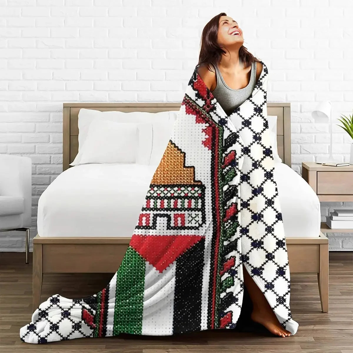 Palestine Flag Blankets Palestinian Map Traditional Tatreez Embroidery Camping Flannel Throw Blanket Warm Soft Bed Bedspread