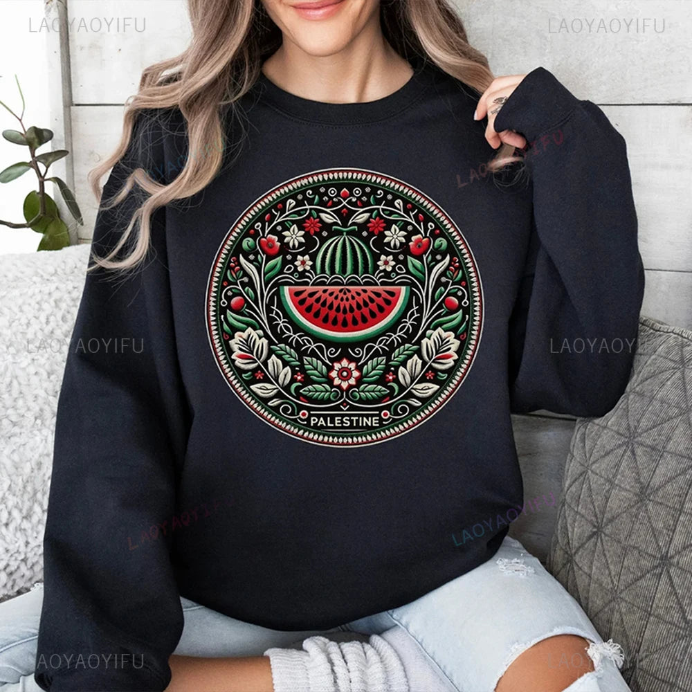 Vintage style Watermelon Graphic Sweatshirt Funny Fruit Shirt Human Rights Sweater Protest Tee Unisex Long Sleeves Sweatshirts