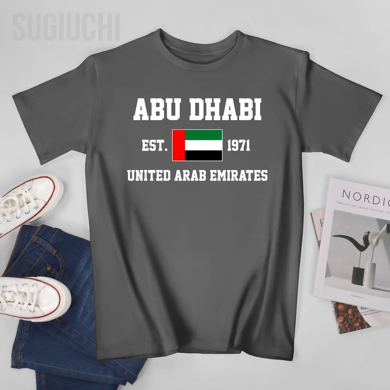 Patriotic Flag United Arab Emirates EST.1971 Abu Dhabi Men Tshirt Tees T-Shirt O-neck T Shirts Women Boys Clothing 100% Cotton