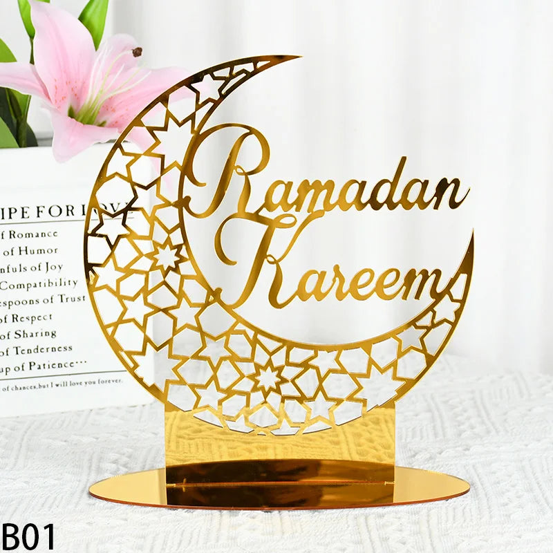 Eid Mubarak Table Ornaments Gold Star Moon Ramadan Kareem Home Decoration 2024 Islamic Muslim Home Party Decor Eid Al-fitr Gifts