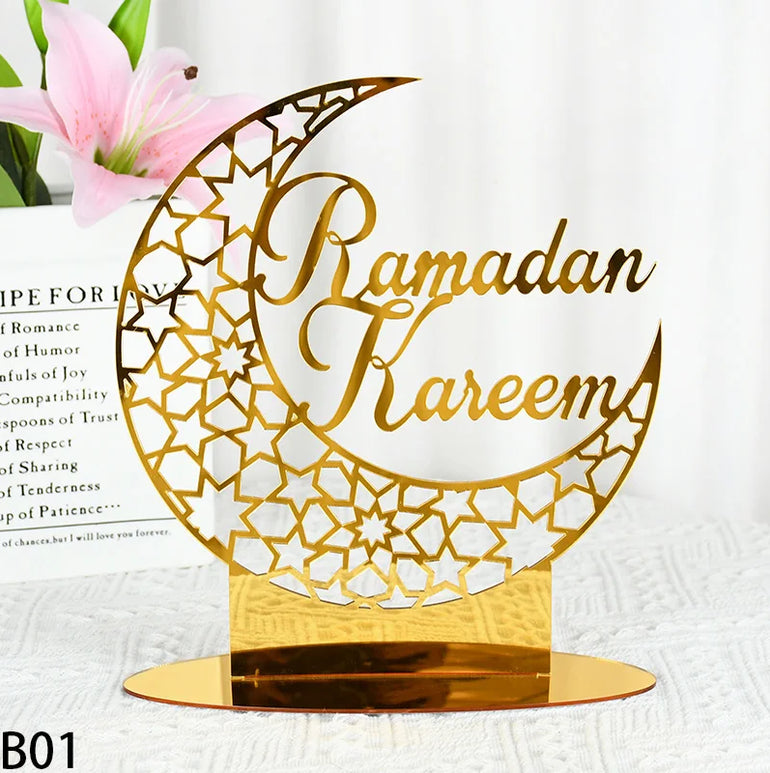 Eid Mubarak Table Ornaments Gold Star Moon Ramadan Kareem Home Decoration 2024 Islamic Muslim Home Party Decor Eid Al-fitr Gifts