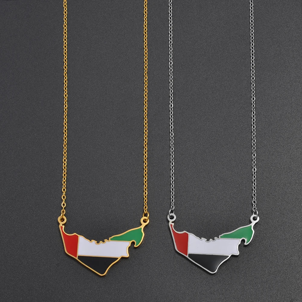 Anniyo United Arab Emirates Map Flag Necklaces for Women Girls UAE Jewelry @366521