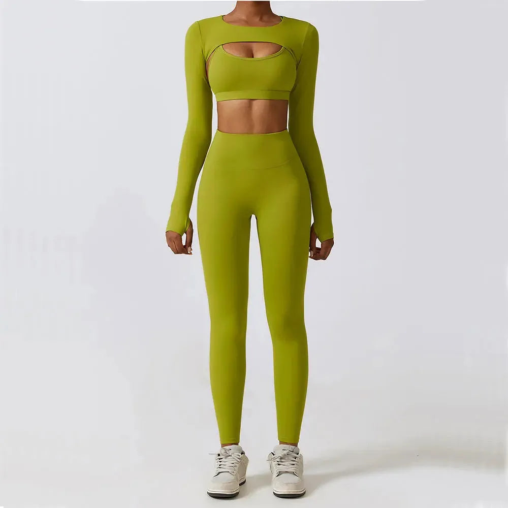 Women's Sportswear Yoga Set Workout Clothes Athletic Wear Sports Gym Legging 2/3PCS Fitness Bra Crop Top Long Sleeve Yoga Suit