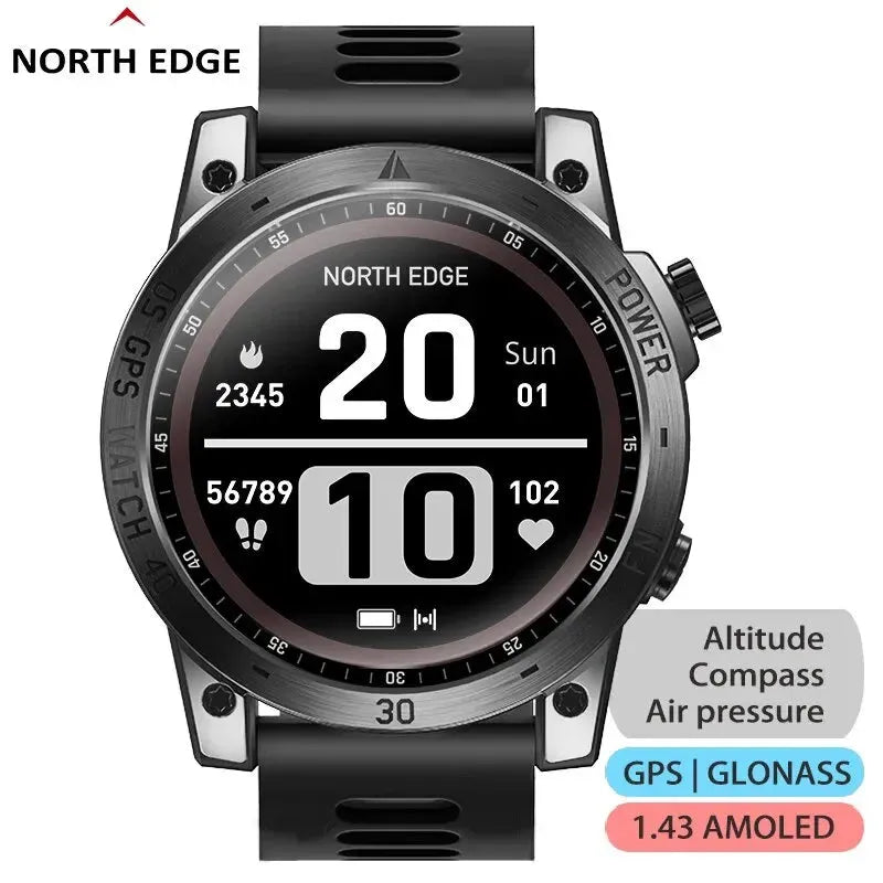 NORTH EDGE New GPS Watches Men Sport Smart Watch HD AMOLED Display 50M ATM Altimeter Barometer Compass Smartwatch for Men