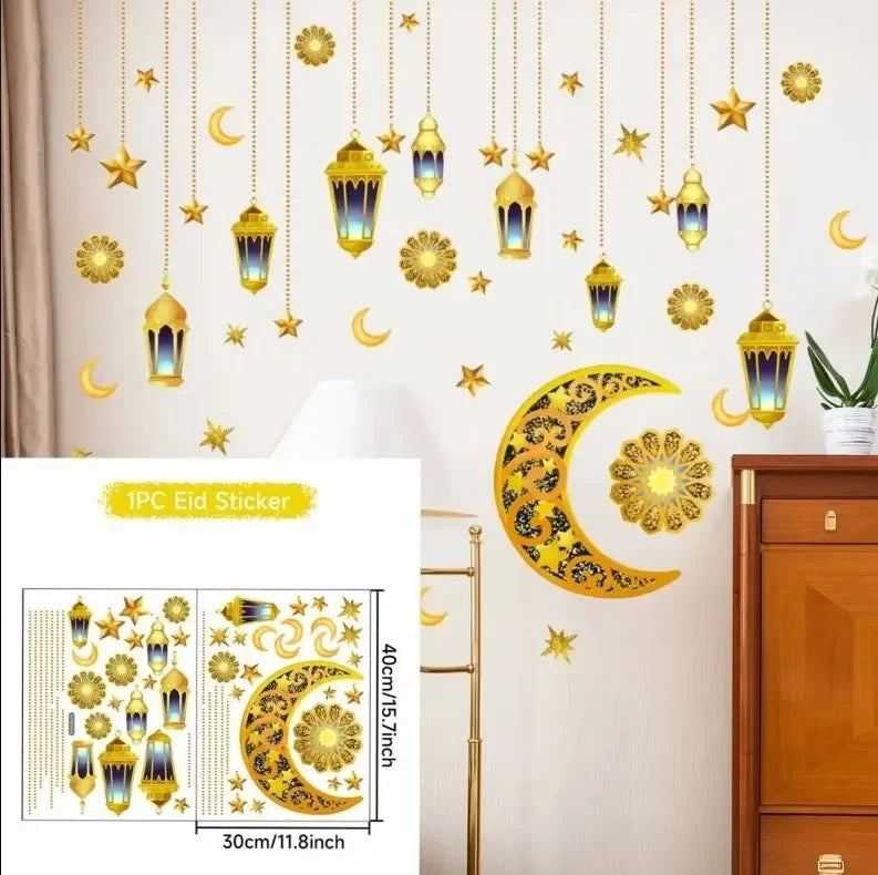 Eid Mubarak Wall Window Stickers Ramadan Decorations for Home 2025 Ramadan Kareem Islamic Muslim Party Decor Eid Mubarak Gifts