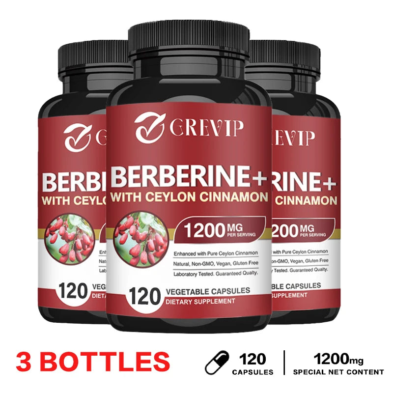 Berberine with Ceylon Cinnamon Capsules - Cardiovascular and Digestive Health, Supports Immune System, Antioxidant