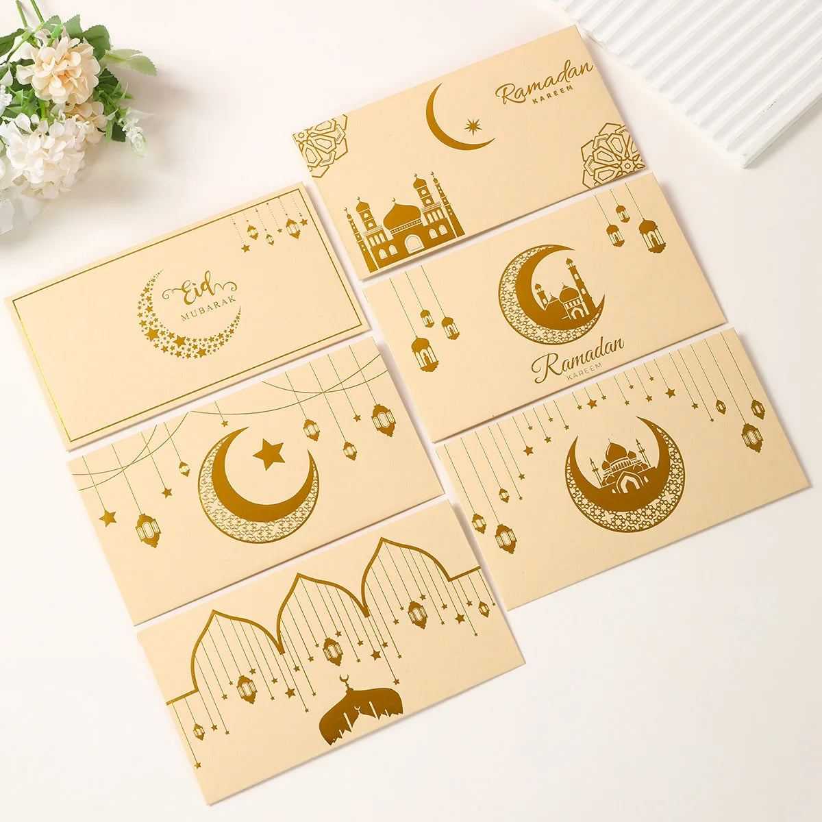 12Pcs Eid Mubarak Money Envelopes Gift Card Holder Ramadan Mubarak Decor 2025 Islamic Muslim Eid Al-fitr Invitation Supplies