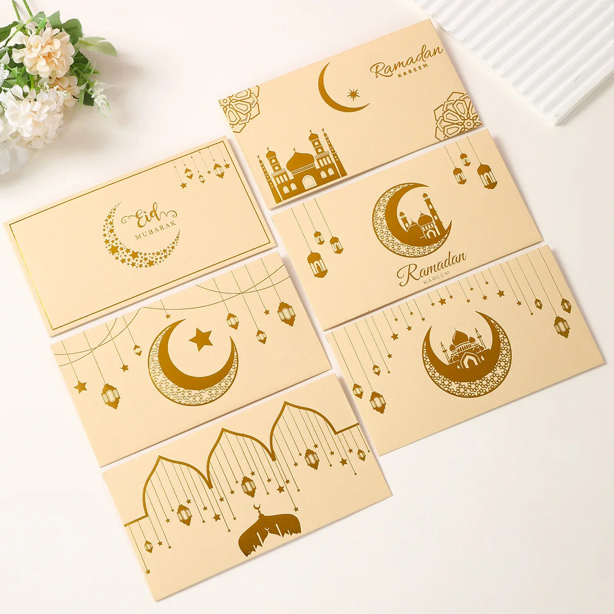 12Pcs Eid Mubarak Money Envelopes Gift Card Holder Ramadan Mubarak Decor 2025 Islamic Muslim Eid Al-fitr Invitation Supplies