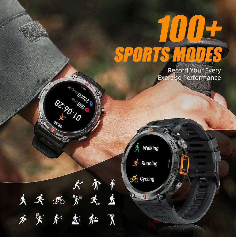 EIGIIS KE3 Smart Watch 3ATM Waterproof Original Design For Men Bluetooth Call Health Monitor With Flashlight 100+ Sports Modes