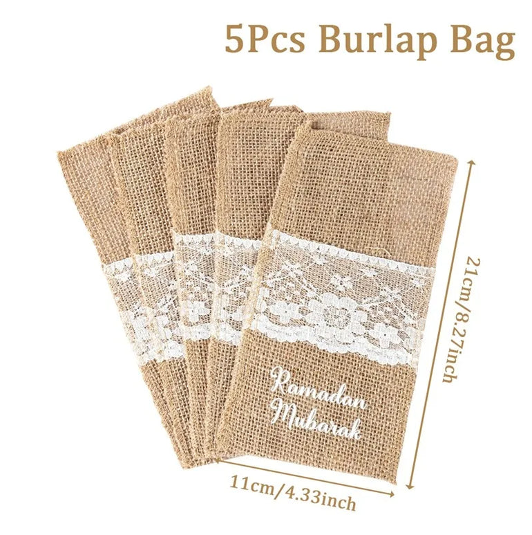 Ramadan Burlap Cutlery Pouch Eid Mubarak Decor for Home 2025 Table Decor Ramadan Kareem Islamic Muslim Party Eid Al-Fitr Gifts