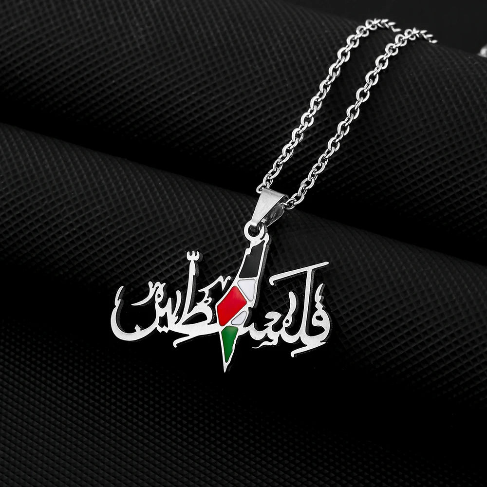 Palestine Map Flag Pendant Necklace Stainless Steel For Women Girls Gold Silver Color Charm Fashion Palestinian Femal Jewelry