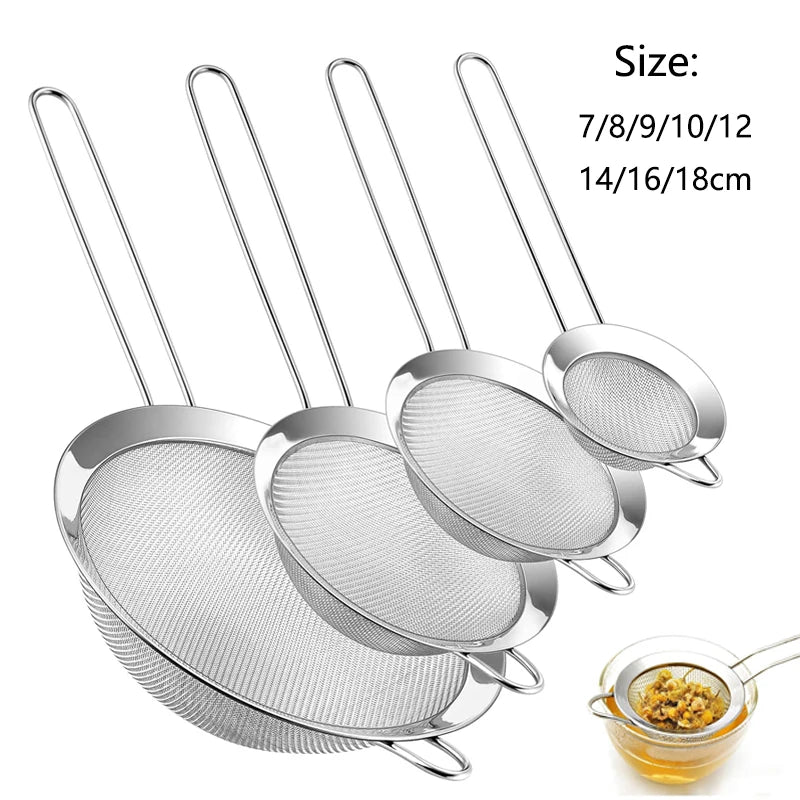 1/3/4Pcs/Set Stainless Steel Wire Fine Mesh Oil Strainer Flour Colander Sieve Sifter Pastry Baking Tools Kitchen Accessories