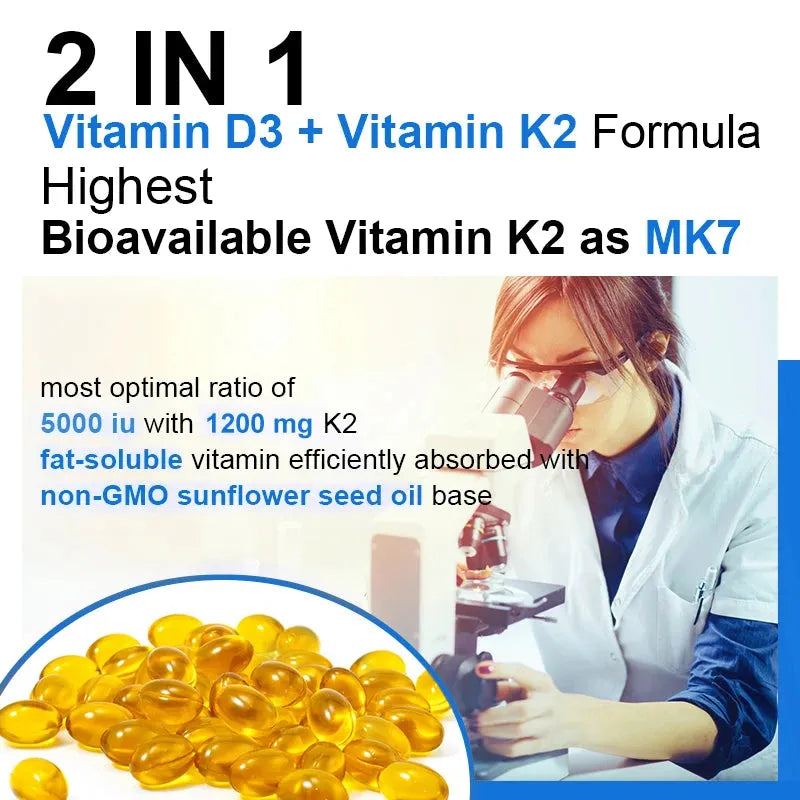 TAOTERS Vitamin D3+K2 Supplement to Support Joint, Bone and Immune Health Non-GMO formula easy-to-swallow vitamin D & K complex