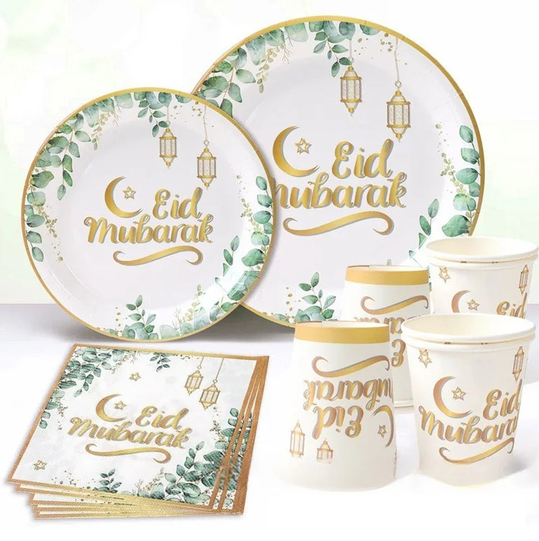 Eid Mubarak Tableware Set Ramadan Decoration 2025 Baby Disposable Tableware Jungle Safari Theme Paper Plate Cup