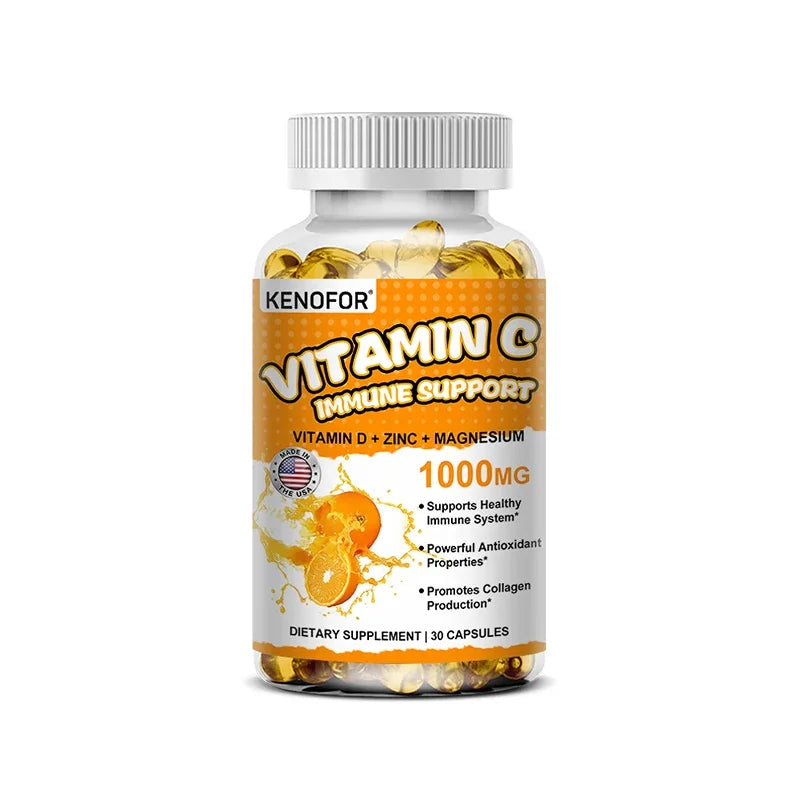 Vitamin C with Vitamin D, Zinc and Magnesium 1000мG Adult Daily Immune Supplement - Promotes Collagen Production and Skin Health