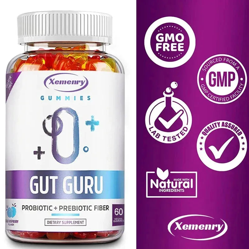 GUT GURU Prebiotic and Probiotic Gummies - Digestive Tract and Immune Support for Men and Women