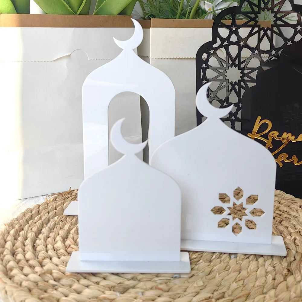 1pc Elegant Acrylic Ramadan Kareem Tabletop Decor, 3D Mosque Design, Reflection Surface, Muslim Holiday Home Decoration