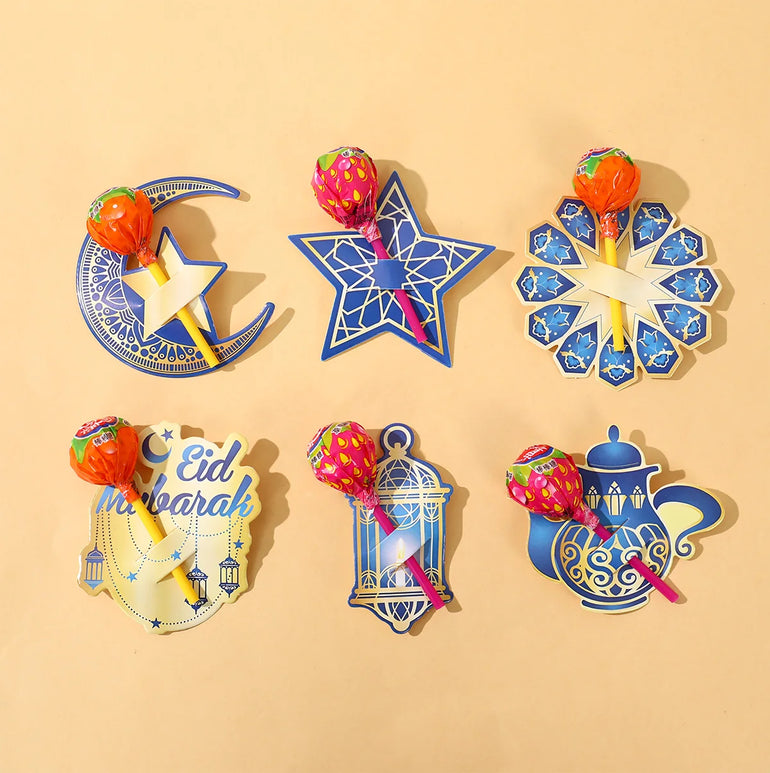 48pcs Eid Mubarak Lollipop Decor Cards Ramadan Kareem Decoration for Home 2025 Islamic Muslim Party Supplies Eid Al Adha Gift