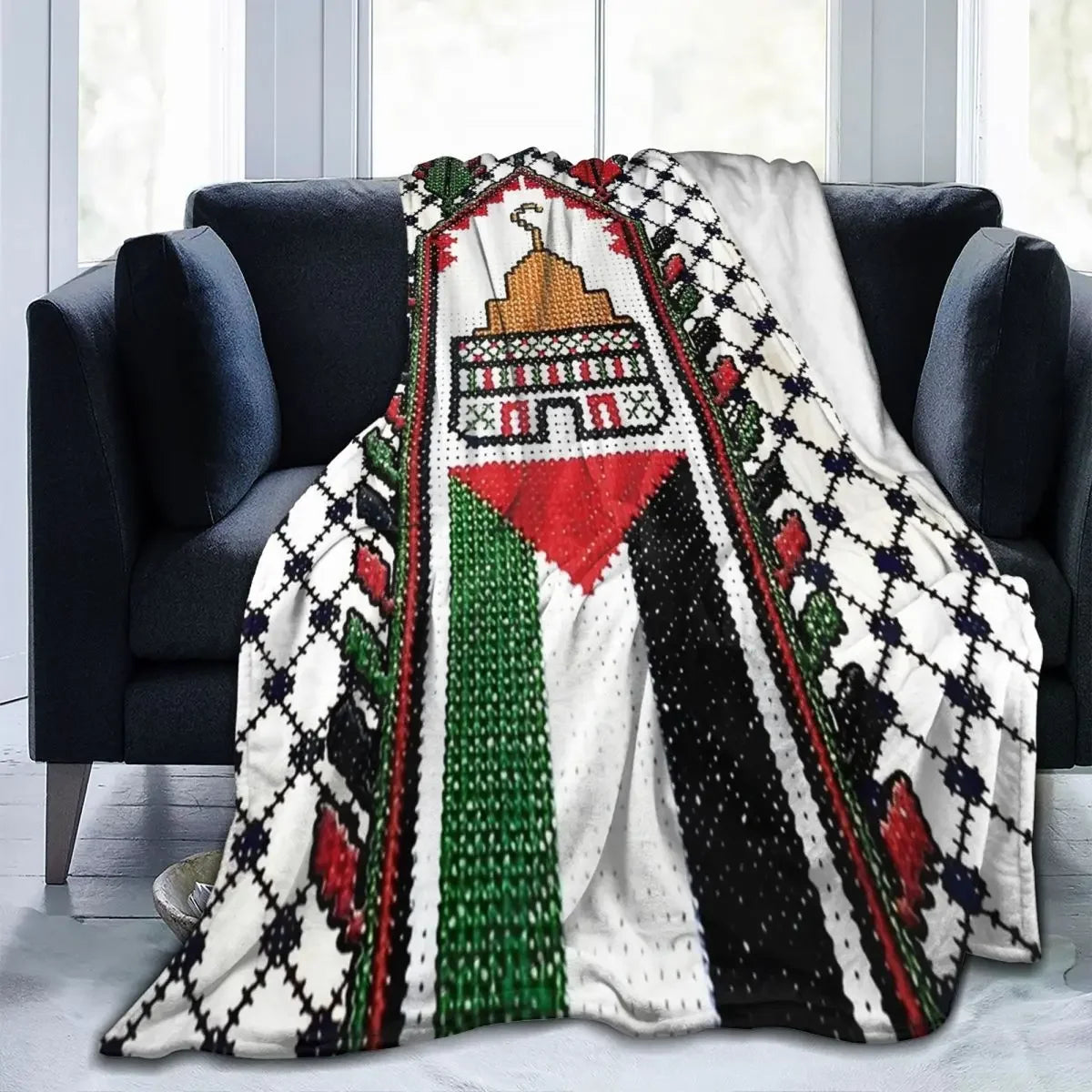 Palestine Flag Blankets Palestinian Map Traditional Tatreez Embroidery Camping Flannel Throw Blanket Warm Soft Bed Bedspread