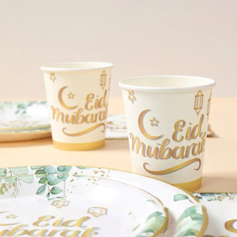 Eid Mubarak Tableware Set Ramadan Decoration 2025 Baby Disposable Tableware Jungle Safari Theme Paper Plate Cup