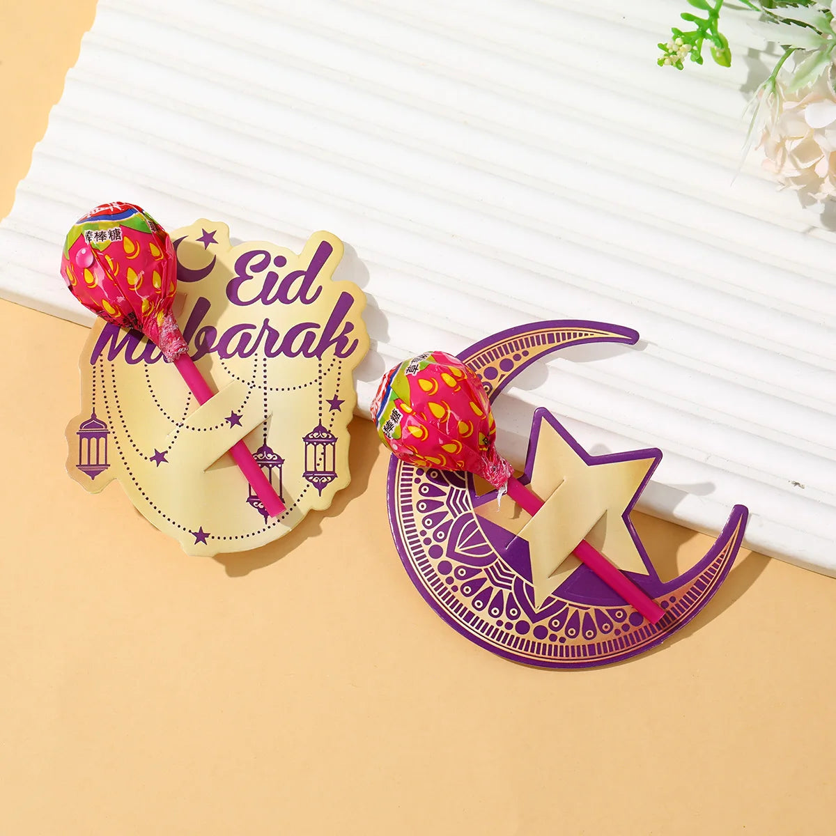 48pcs Eid Mubarak Lollipop Decor Cards Ramadan Kareem Decoration for Home 2025 Islamic Muslim Party Supplies Eid Al Adha Gift