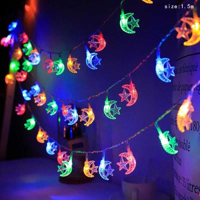 1.5m Eid Mubarak Moon Star Led Light String Happy Eid Mubarak Party 2025 Ramadan Kareem Parti DIY Home Muslim Party Decor