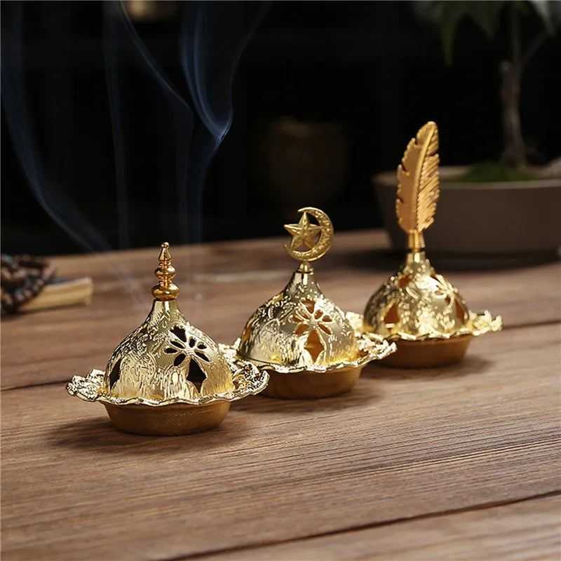 2024 Muslim Eid Mubarak Star Moon Mini Portable Golden Incense Tower Ornaments Ramadan Decor for Home Ramadan Kareem Party Decor