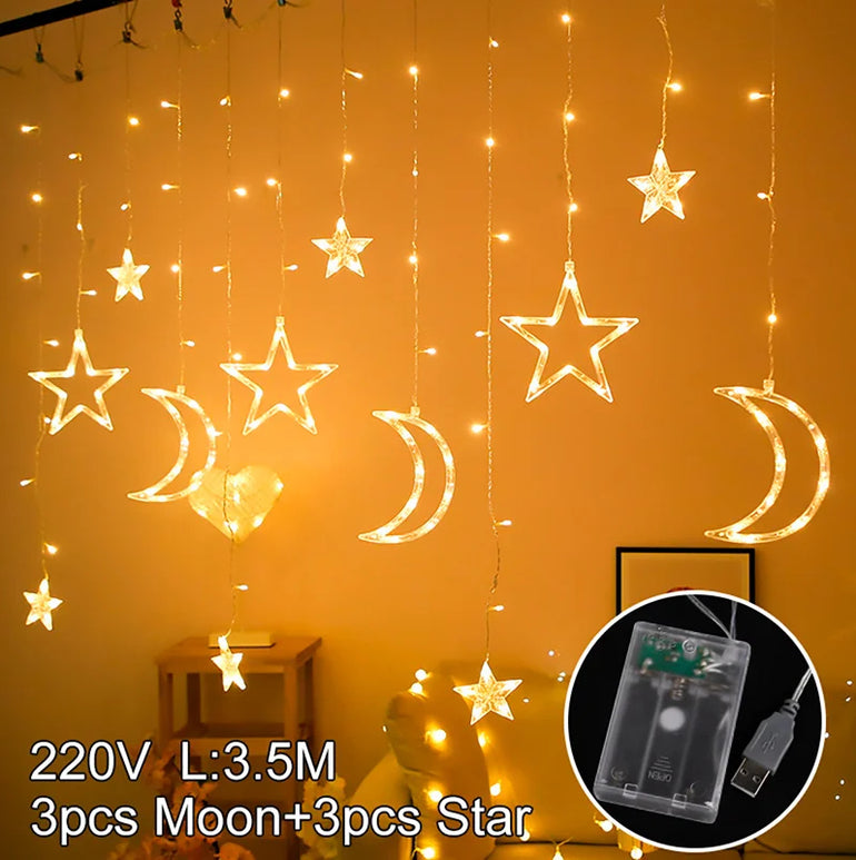 Star Moon Led Curtain Garland String Light EID Mubarak Ramadan Decorations for Home 2023 Islam Muslim Event Party Supplies Decor