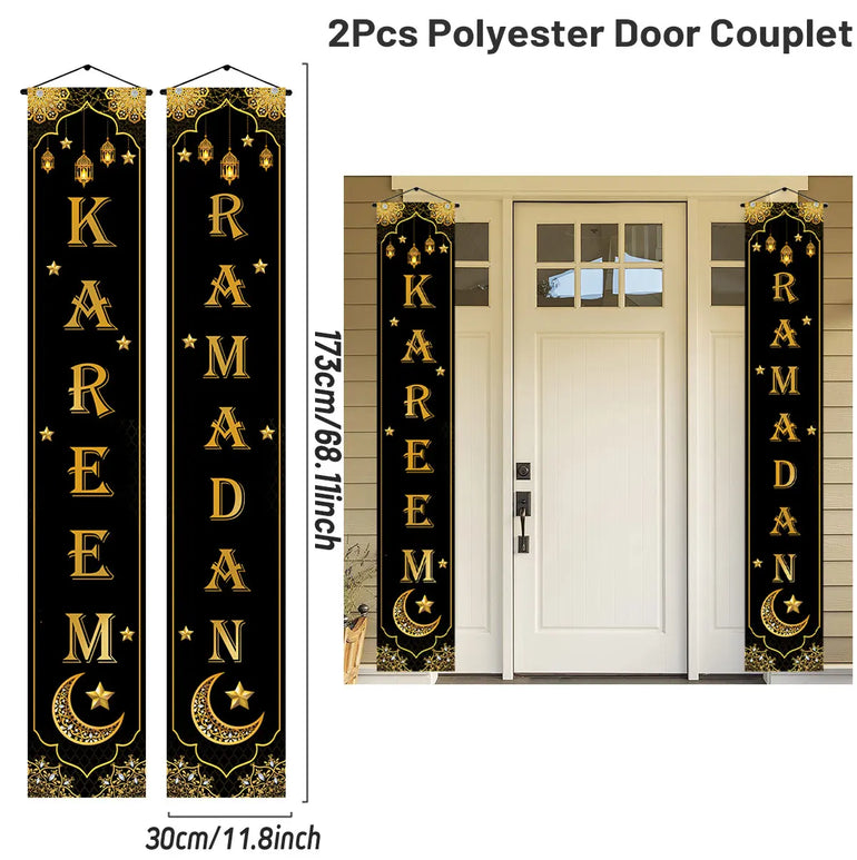 Ramadan Decoration 2025 Door Banner EID Mubarak Decor for Home Porch Banner Ramadan Kareem Islamic Muslim Party Eid Al-Fitr Gift