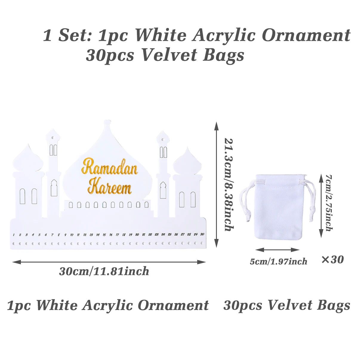 Ramadan Calendar Ornament With Bags Ramadan Kareem Decoration for Home 2025 Eid Mubarak Islamic Muslim Party Supplies Wall Decor