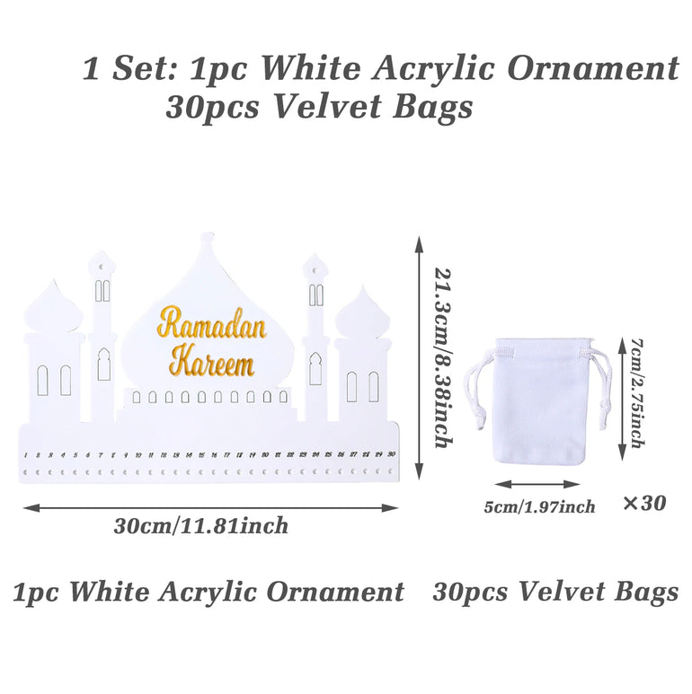 Ramadan Calendar Ornament With Bags Ramadan Kareem Decoration for Home 2025 Eid Mubarak Islamic Muslim Party Supplies Wall Decor