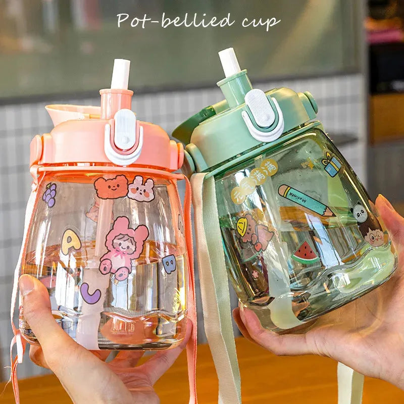 Pot Belly Cup Cute Straw Straight Drinking Cup Outdoor Portable Oblique Cross Portable Kettle