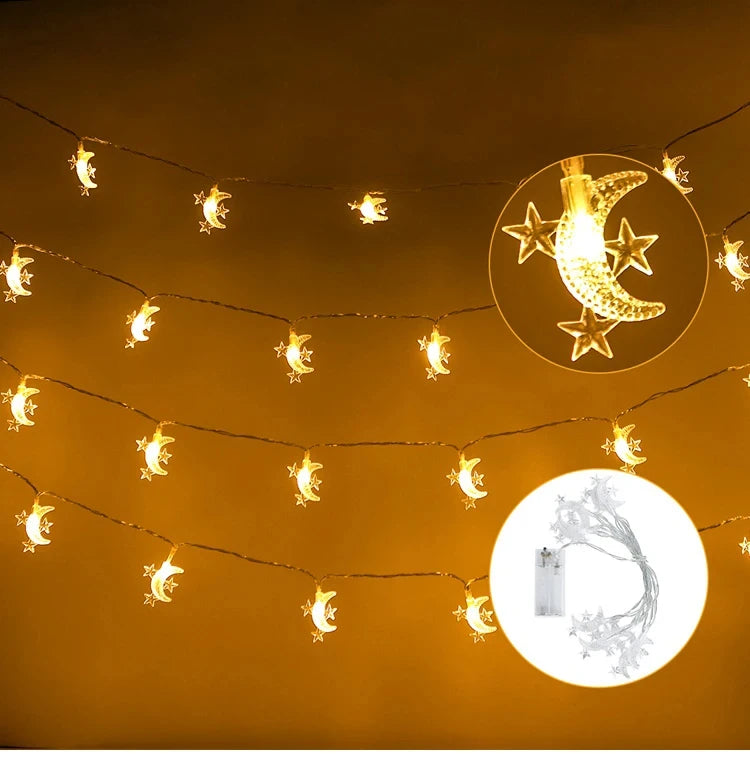 Moon Star Eid Mubarak String Light 2025 Ramadan Decoration For Home Ramadan Kareem Islam Muslim Party Decor Eid Al Adha Gifts