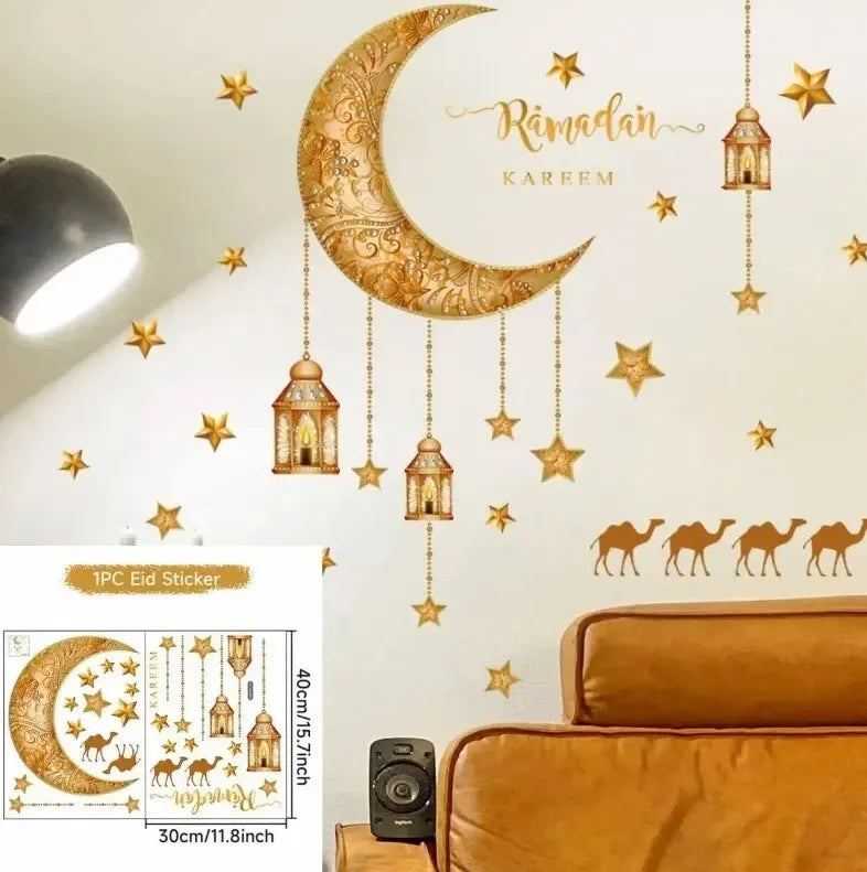 Eid Mubarak Wall Window Stickers Ramadan Decorations for Home 2025 Ramadan Kareem Islamic Muslim Party Decor Eid Mubarak Gifts