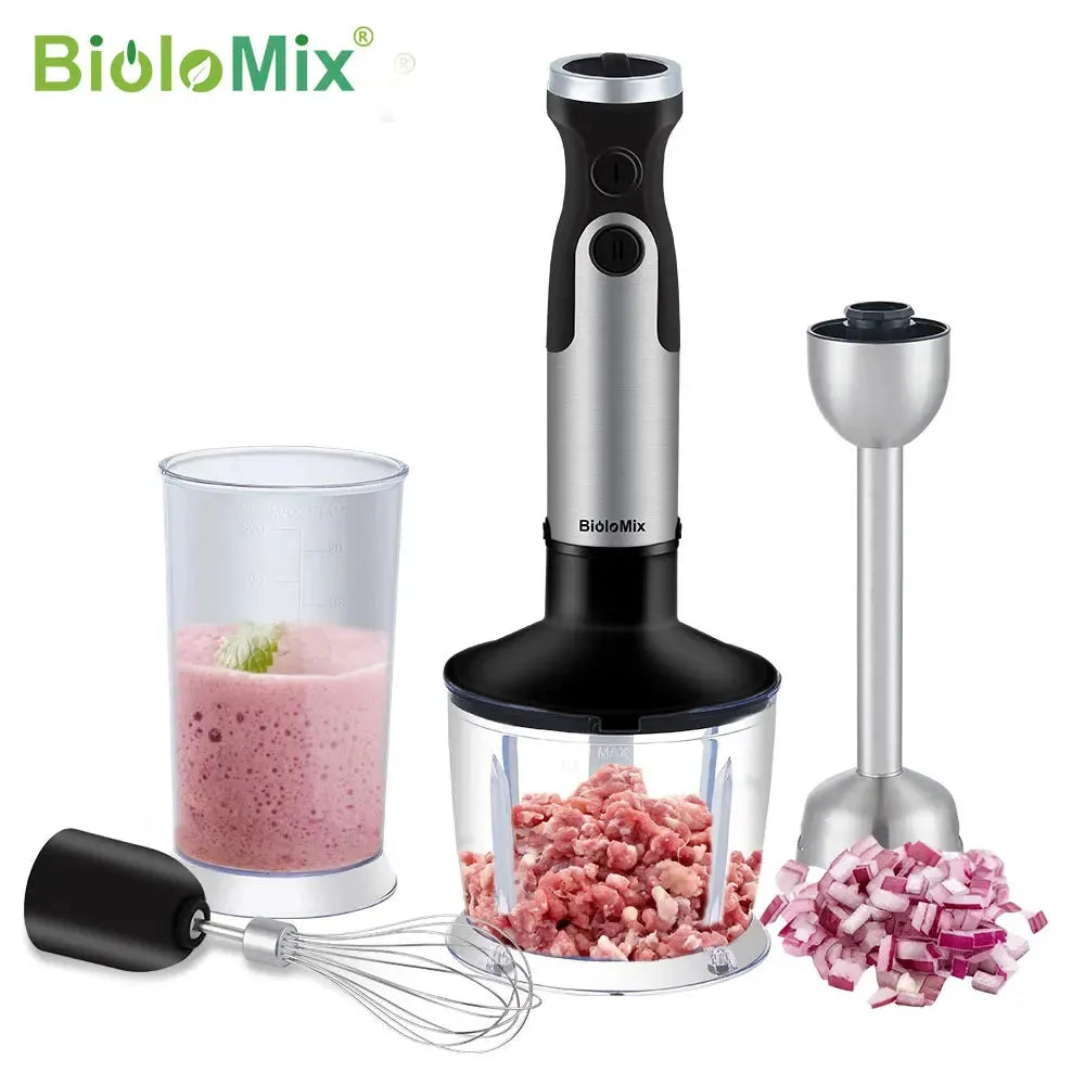 Biolomix 4 In 1 Hand Stick Blender 1200W Immersion Mixer Food Processor 6 Speed Control, 800ml Chopper, Whisk, 600ml Beaker
