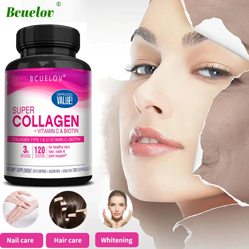 Super Collagen with Vitamin C and Biotin, Skin, Hair and Nails Supplement, Antioxidants, Brightener, Anti-Aging