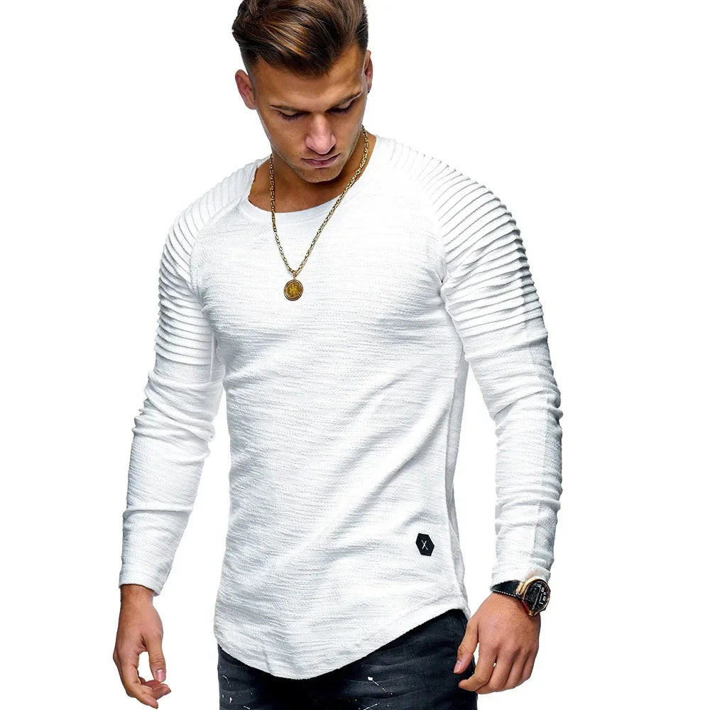 Men's Long Sleeve T-Shirt Solid Colors Slim Fit Round Neck Sports Shirt Wrinkle-Free Regular Fit Casual Shirt for All Seasons